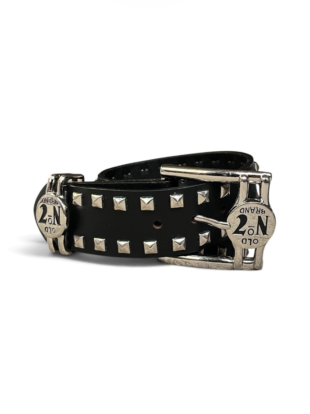 RARE Jack Daniel’s “Old No 7” Black Leather Belt with Silver Studs, 34”